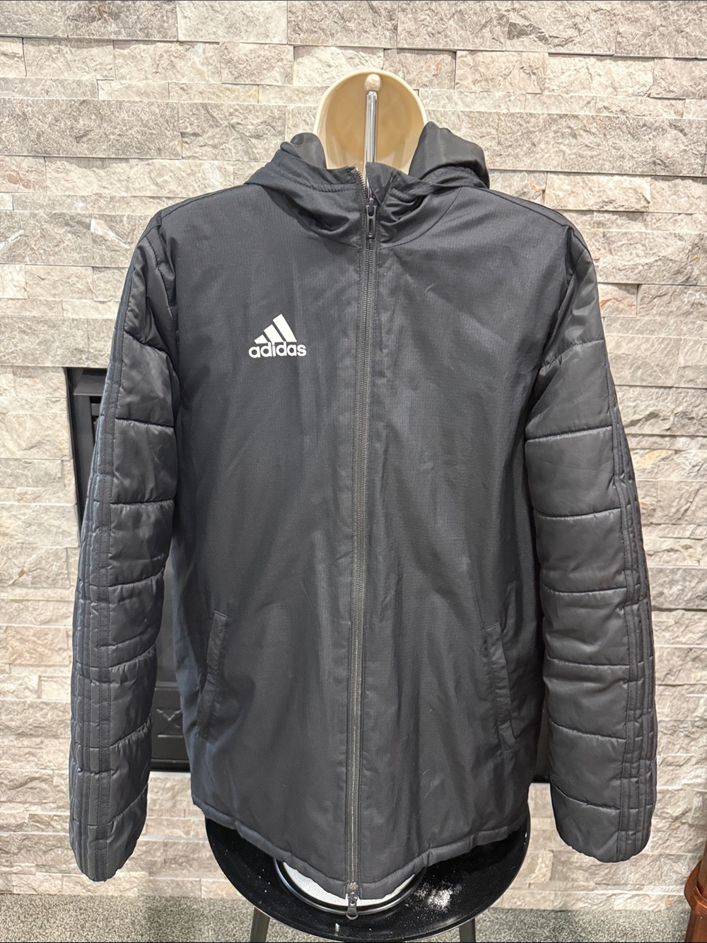 adidas Black Hooded Performance Sports Jacket size 13/14 Youth Large